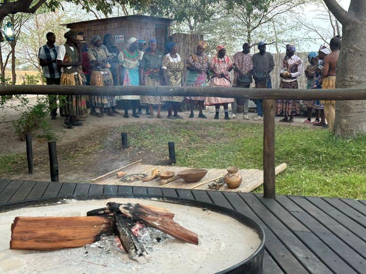 Staff getting ready to entertain guests at the lodge.