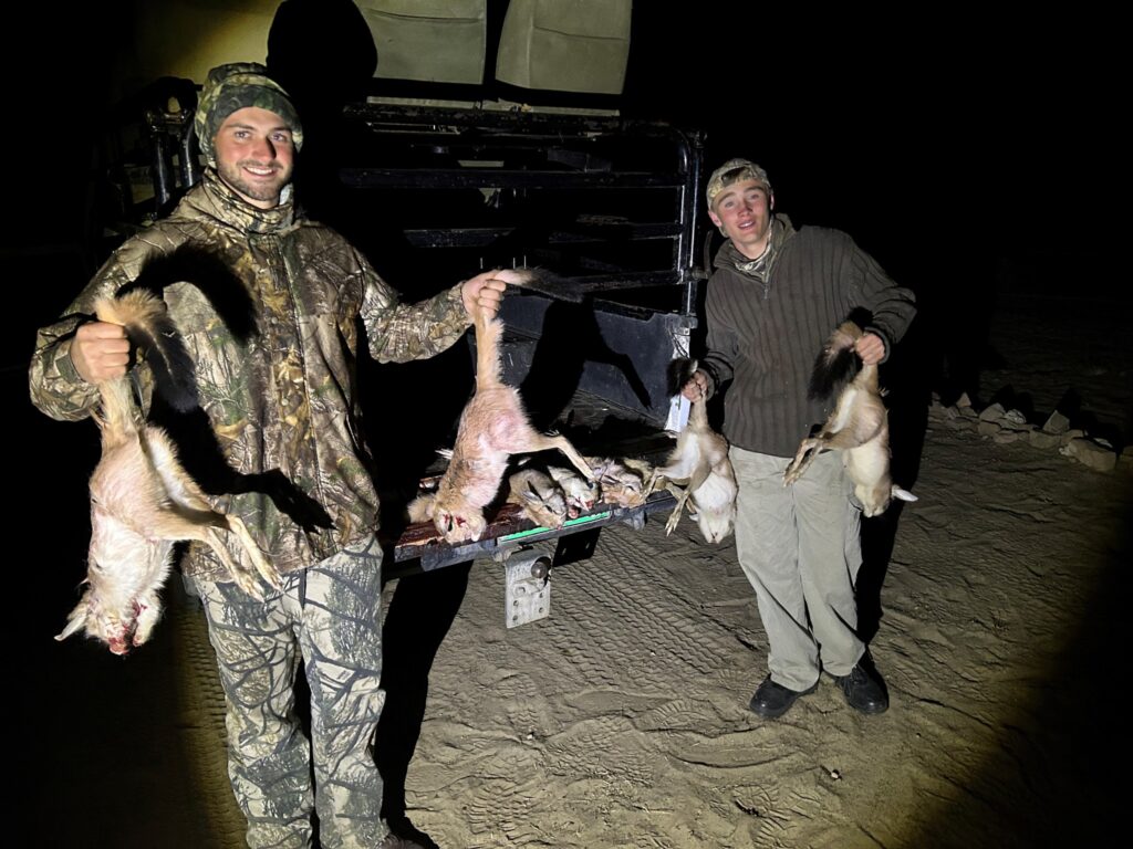 Keenan and Logan chasing springhares on their nocturnal hunting safari