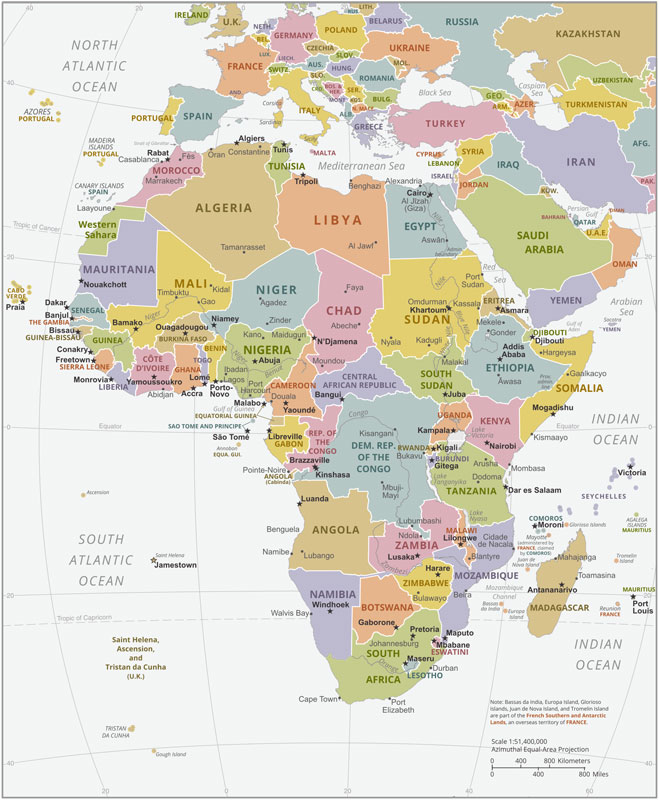 Map of the African continent, home of the Big Five African Game