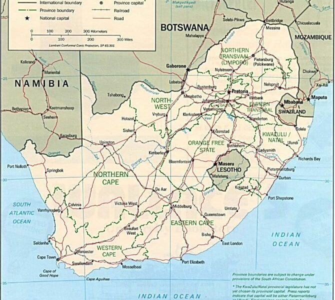 Map of South Africa showing the provinces