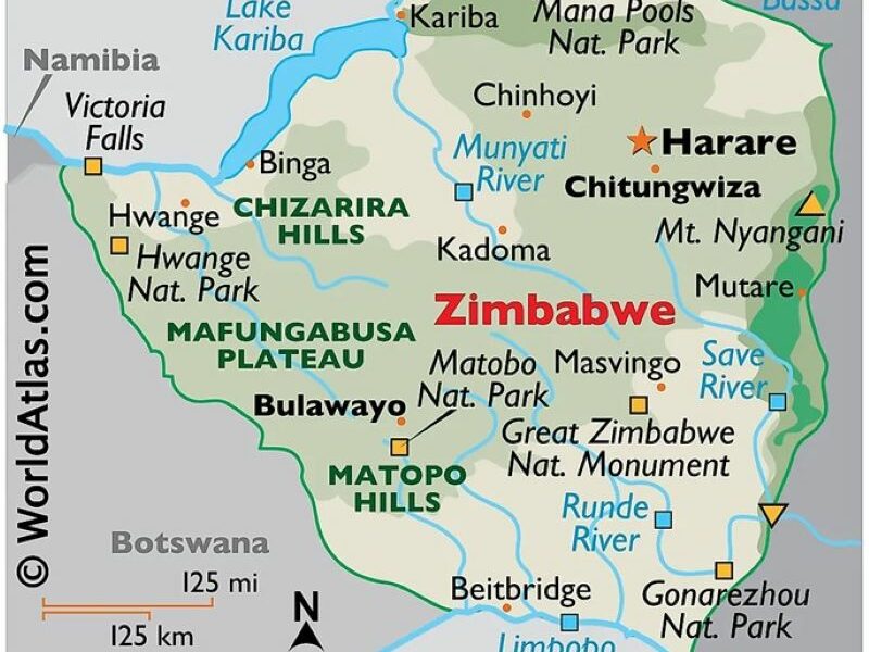 Map of Zimbabwe.