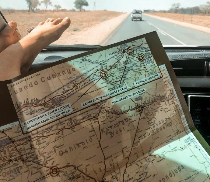 traveling by car using a map to plains game destination